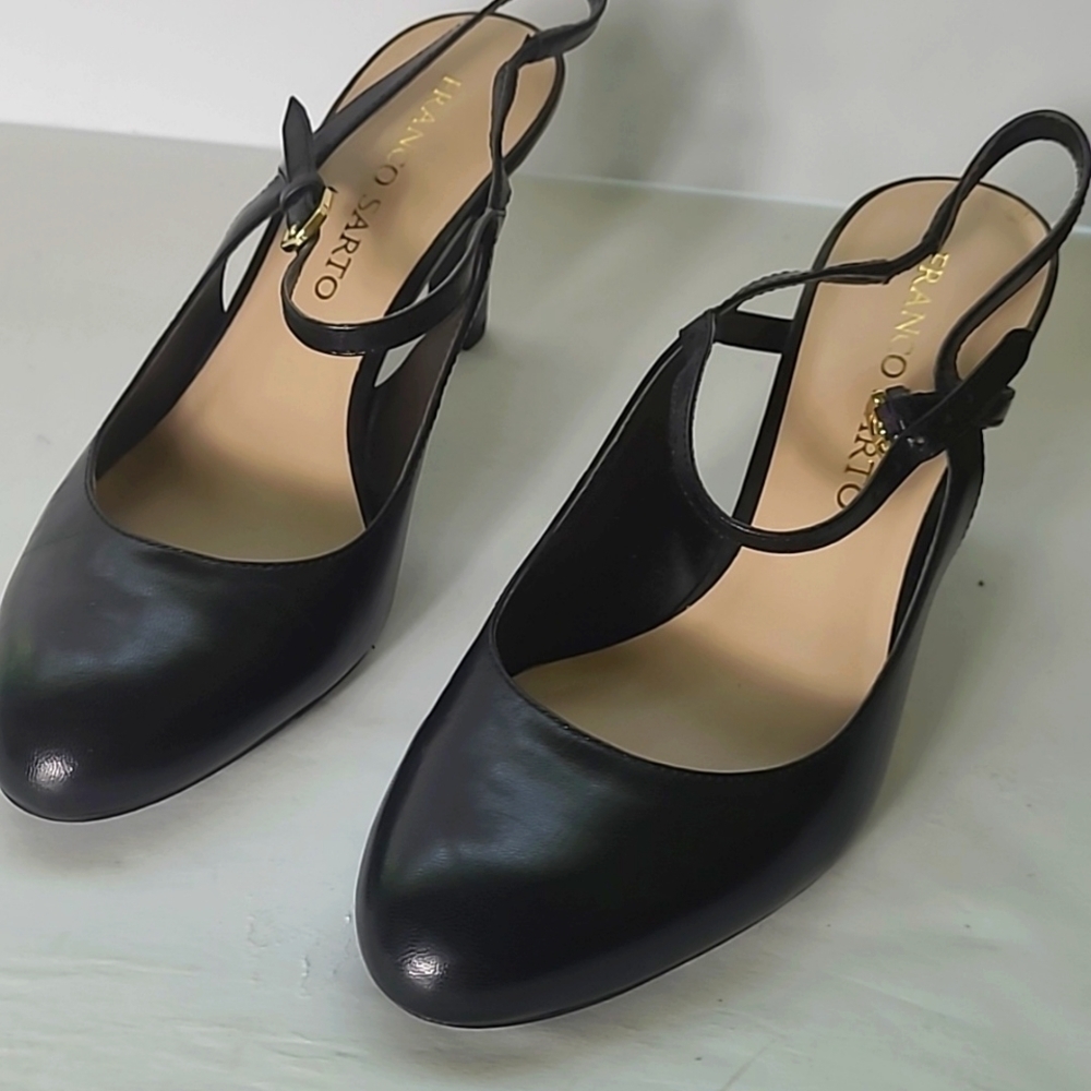 Open Court Shoes Sandals Heels Franco Sarto Black Leather size 8M